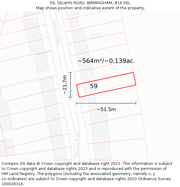 59, SELWYN ROAD, BIRMINGHAM, B16 0SL: Plot and title map