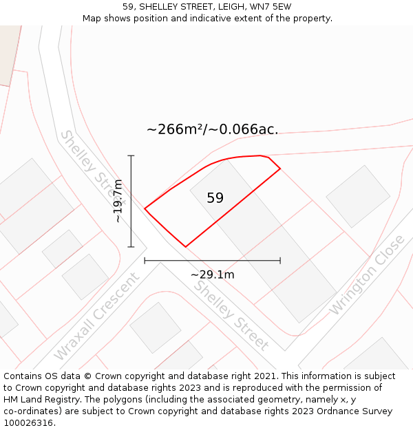 59, SHELLEY STREET, LEIGH, WN7 5EW: Plot and title map