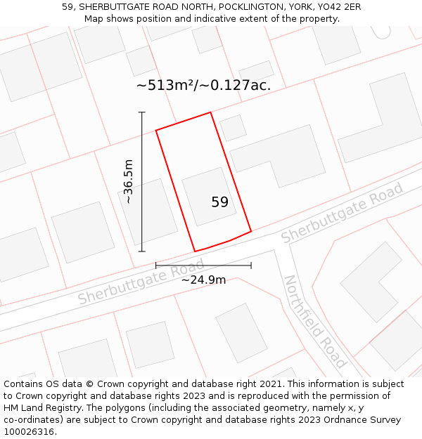 59, SHERBUTTGATE ROAD NORTH, POCKLINGTON, YORK, YO42 2ER: Plot and title map
