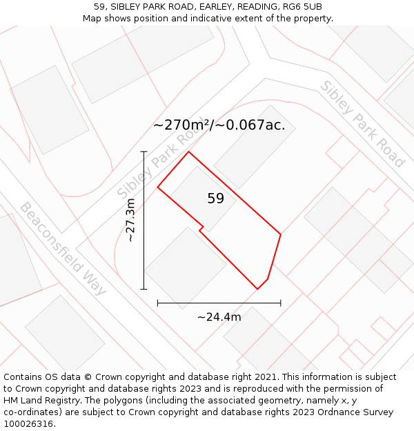 59, SIBLEY PARK ROAD, EARLEY, READING, RG6 5UB: Plot and title map