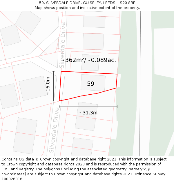 59, SILVERDALE DRIVE, GUISELEY, LEEDS, LS20 8BE: Plot and title map