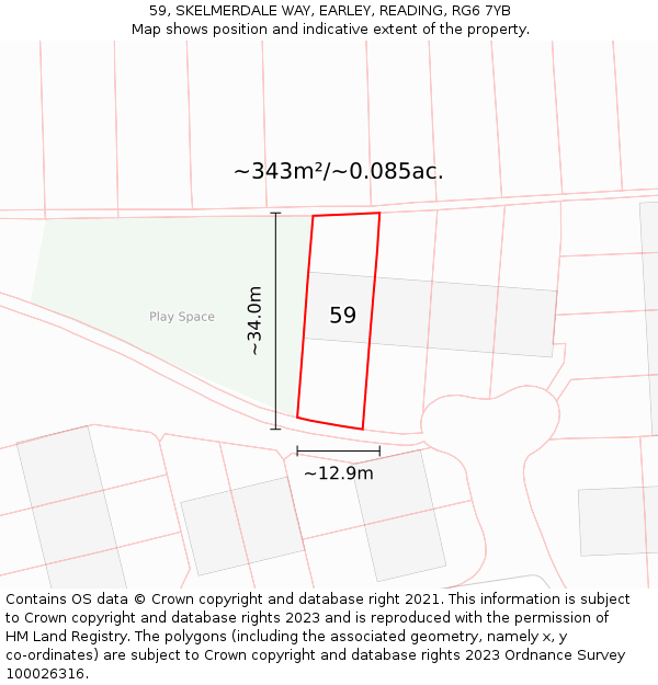 59, SKELMERDALE WAY, EARLEY, READING, RG6 7YB: Plot and title map