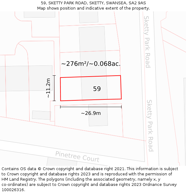 59, SKETTY PARK ROAD, SKETTY, SWANSEA, SA2 9AS: Plot and title map