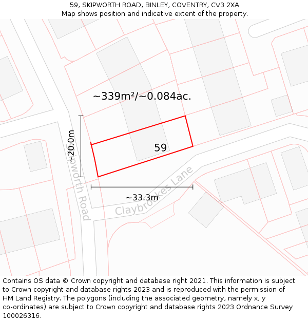 59, SKIPWORTH ROAD, BINLEY, COVENTRY, CV3 2XA: Plot and title map