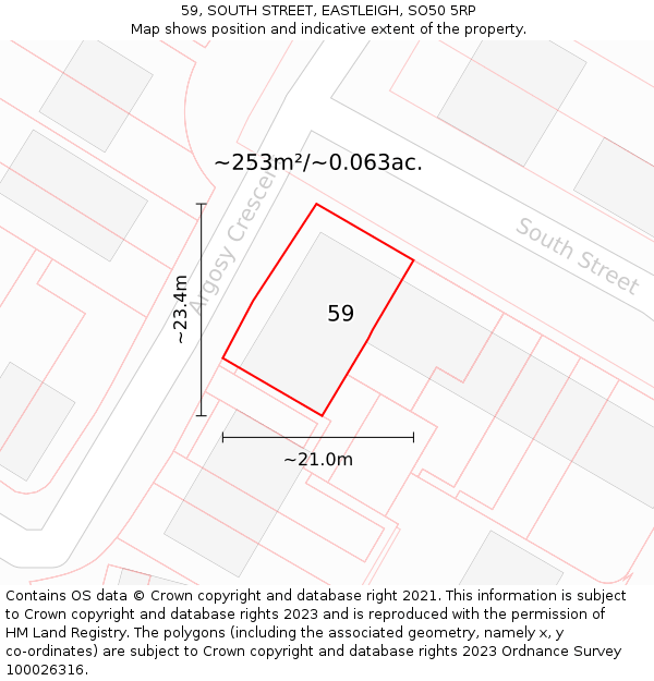 59, SOUTH STREET, EASTLEIGH, SO50 5RP: Plot and title map