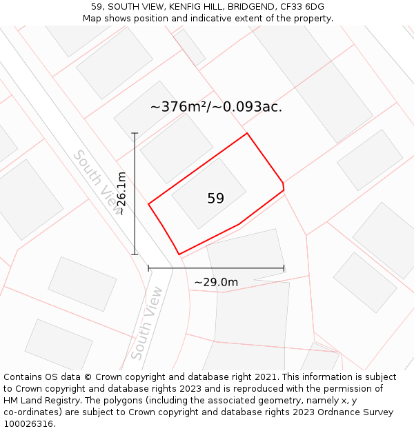 59, SOUTH VIEW, KENFIG HILL, BRIDGEND, CF33 6DG: Plot and title map