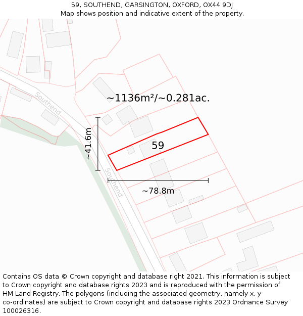 59, SOUTHEND, GARSINGTON, OXFORD, OX44 9DJ: Plot and title map