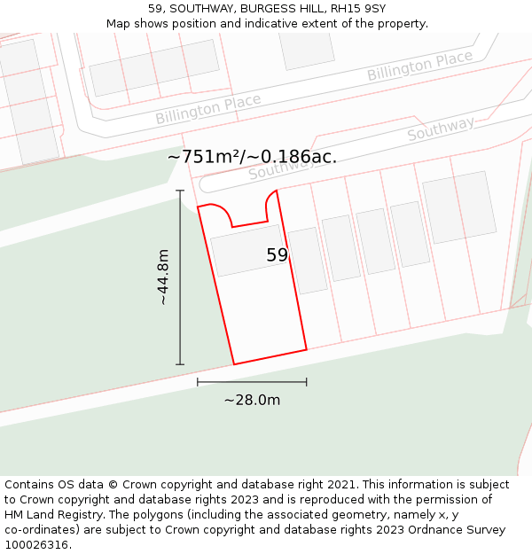 59, SOUTHWAY, BURGESS HILL, RH15 9SY: Plot and title map