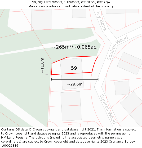 59, SQUIRES WOOD, FULWOOD, PRESTON, PR2 9QA: Plot and title map