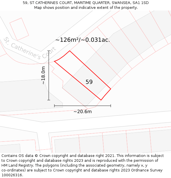 59, ST CATHERINES COURT, MARITIME QUARTER, SWANSEA, SA1 1SD: Plot and title map