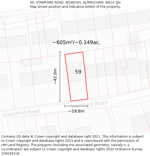 59, STAMFORD ROAD, BOWDON, ALTRINCHAM, WA14 2JN: Plot and title map