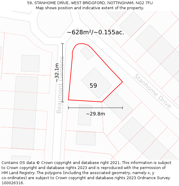 59, STANHOME DRIVE, WEST BRIDGFORD, NOTTINGHAM, NG2 7FU: Plot and title map