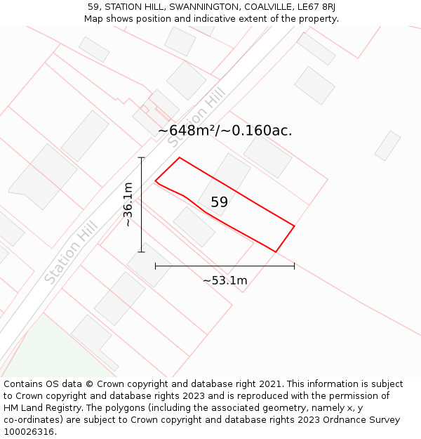 59, STATION HILL, SWANNINGTON, COALVILLE, LE67 8RJ: Plot and title map