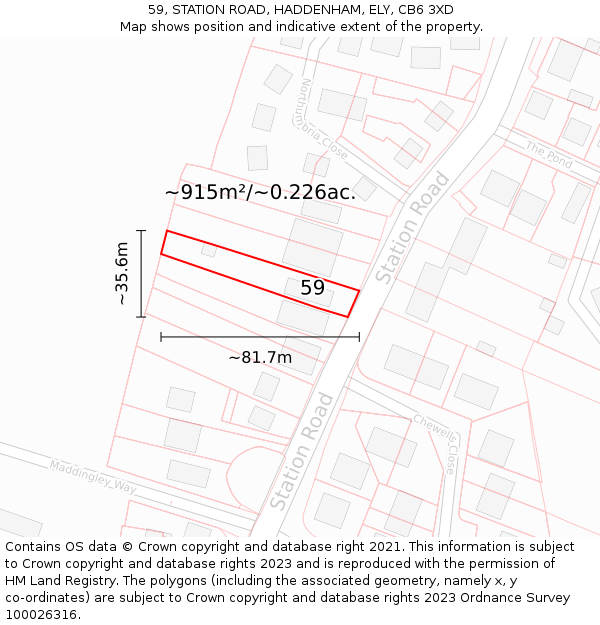 59, STATION ROAD, HADDENHAM, ELY, CB6 3XD: Plot and title map