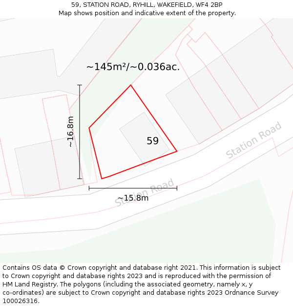59, STATION ROAD, RYHILL, WAKEFIELD, WF4 2BP: Plot and title map