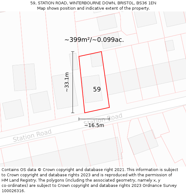 59, STATION ROAD, WINTERBOURNE DOWN, BRISTOL, BS36 1EN: Plot and title map