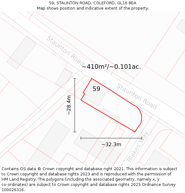 59, STAUNTON ROAD, COLEFORD, GL16 8EA: Plot and title map