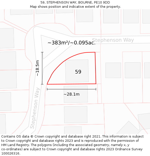 59, STEPHENSON WAY, BOURNE, PE10 9DD: Plot and title map