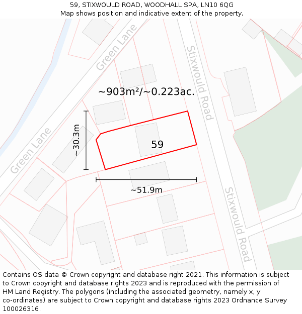 59, STIXWOULD ROAD, WOODHALL SPA, LN10 6QG: Plot and title map