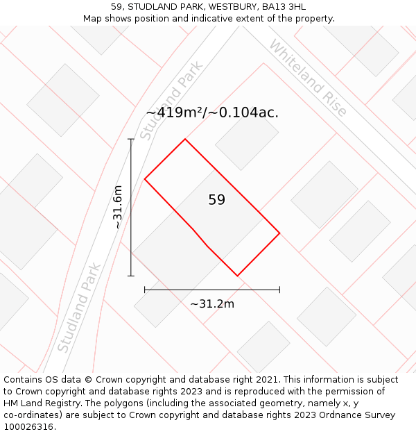 59, STUDLAND PARK, WESTBURY, BA13 3HL: Plot and title map