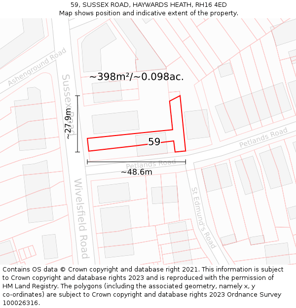 59, SUSSEX ROAD, HAYWARDS HEATH, RH16 4ED: Plot and title map