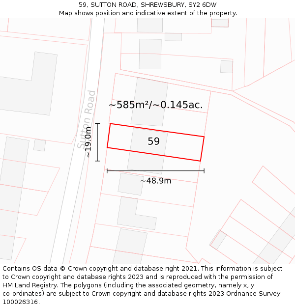 59, SUTTON ROAD, SHREWSBURY, SY2 6DW: Plot and title map