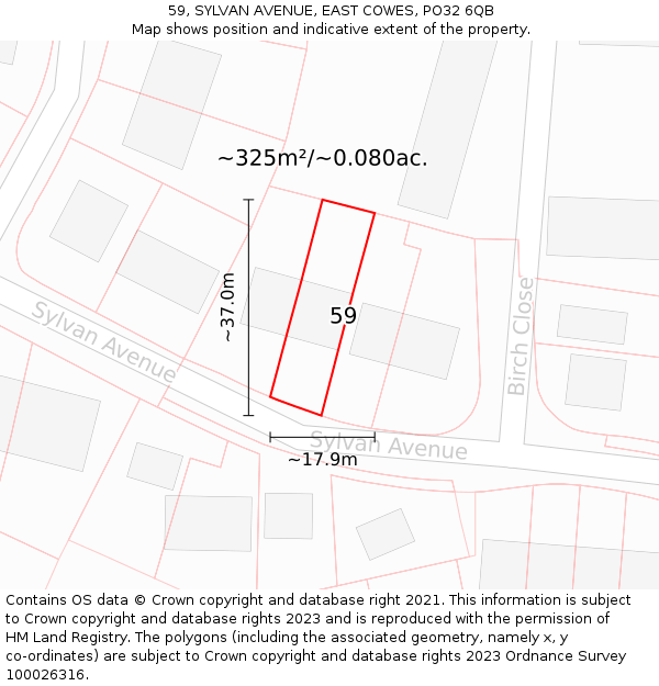 59, SYLVAN AVENUE, EAST COWES, PO32 6QB: Plot and title map