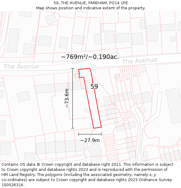 59, THE AVENUE, FAREHAM, PO14 1PE: Plot and title map