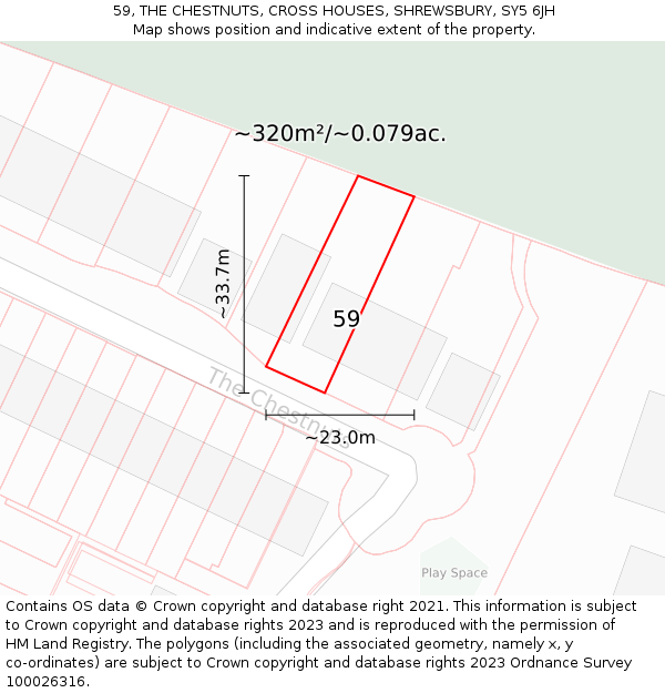 59, THE CHESTNUTS, CROSS HOUSES, SHREWSBURY, SY5 6JH: Plot and title map