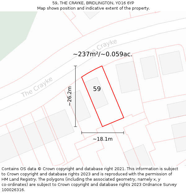 59, THE CRAYKE, BRIDLINGTON, YO16 6YP: Plot and title map