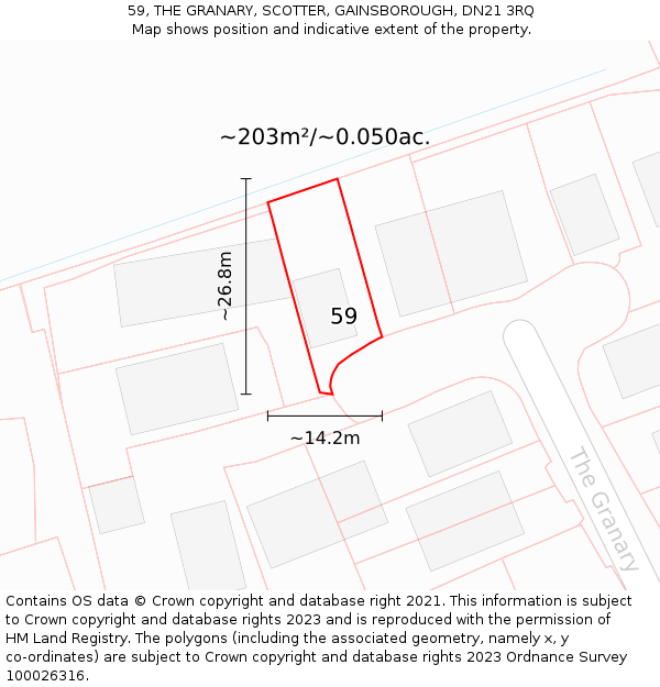 59, THE GRANARY, SCOTTER, GAINSBOROUGH, DN21 3RQ: Plot and title map