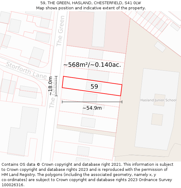 59, THE GREEN, HASLAND, CHESTERFIELD, S41 0LW: Plot and title map