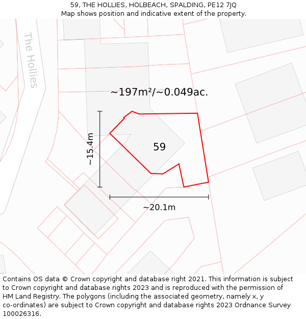 59, THE HOLLIES, HOLBEACH, SPALDING, PE12 7JQ: Plot and title map