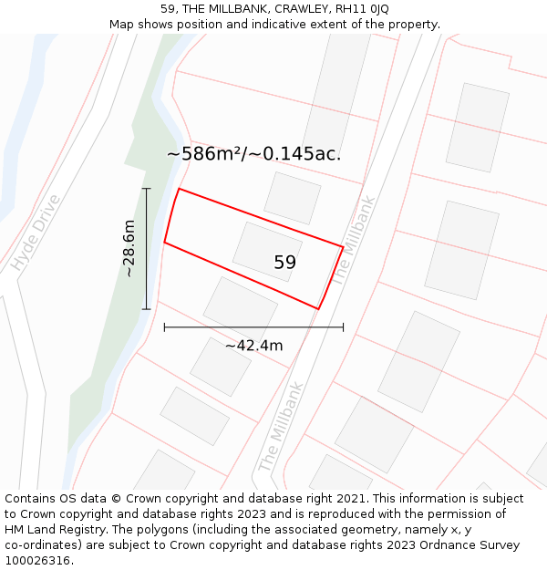 59, THE MILLBANK, CRAWLEY, RH11 0JQ: Plot and title map