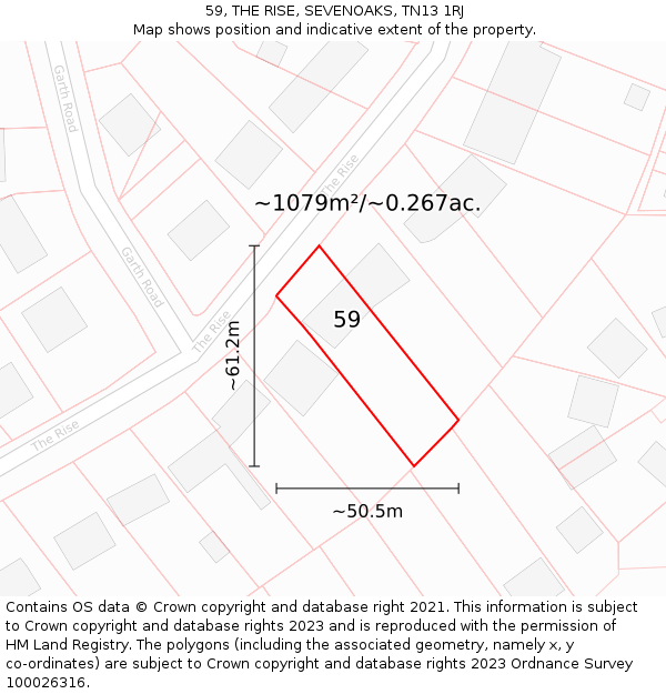 59, THE RISE, SEVENOAKS, TN13 1RJ: Plot and title map