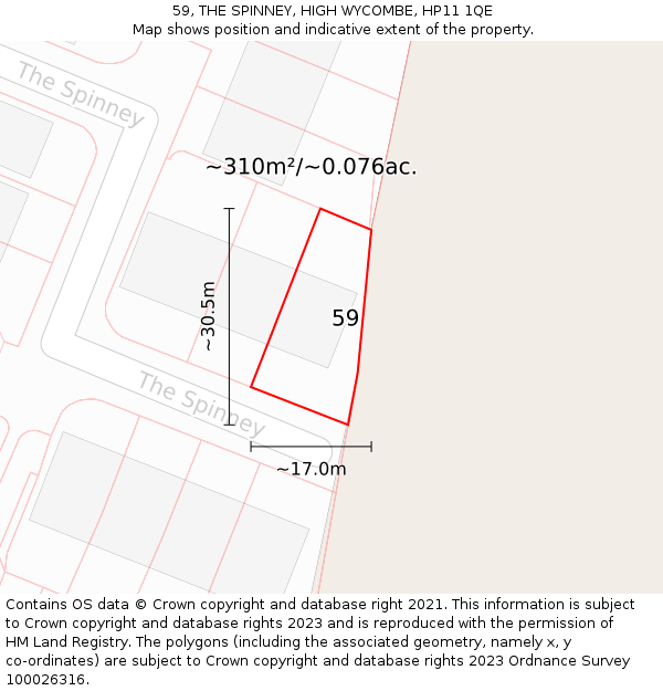 59, THE SPINNEY, HIGH WYCOMBE, HP11 1QE: Plot and title map