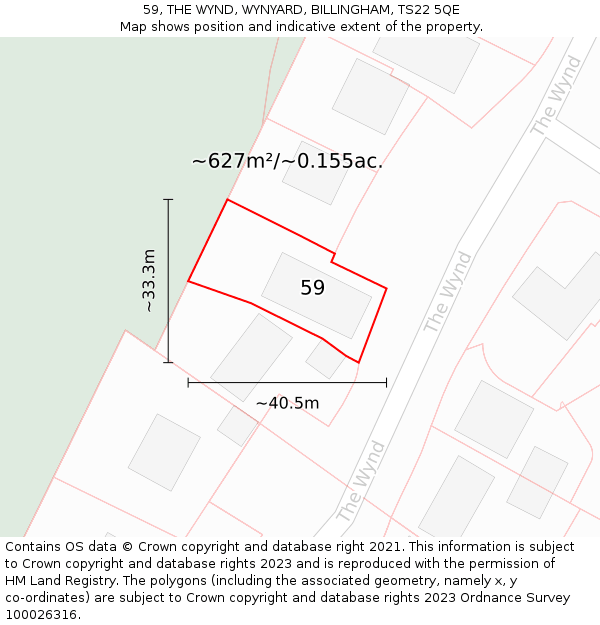 59, THE WYND, WYNYARD, BILLINGHAM, TS22 5QE: Plot and title map