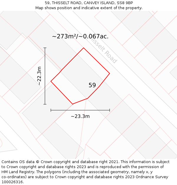 59, THISSELT ROAD, CANVEY ISLAND, SS8 9BP: Plot and title map