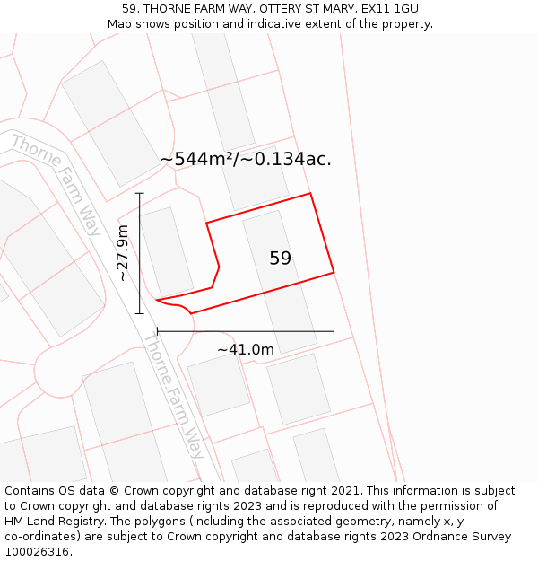 59, THORNE FARM WAY, OTTERY ST MARY, EX11 1GU: Plot and title map