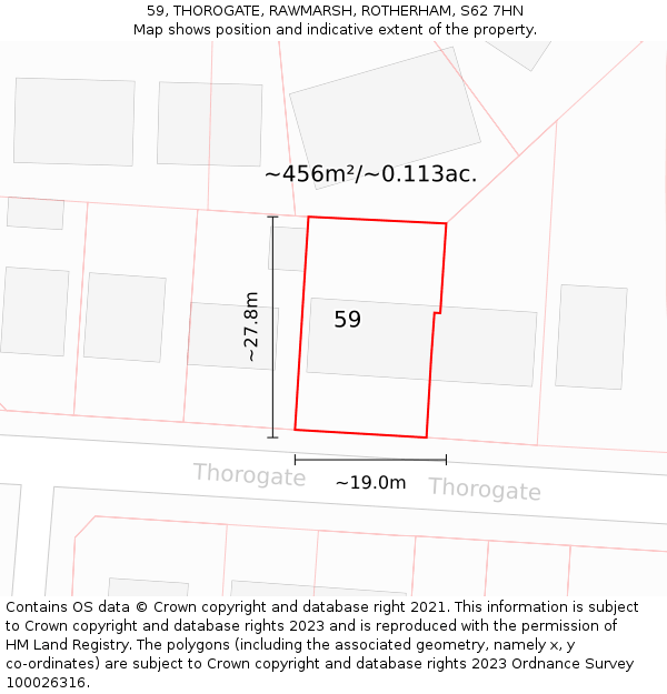 59, THOROGATE, RAWMARSH, ROTHERHAM, S62 7HN: Plot and title map