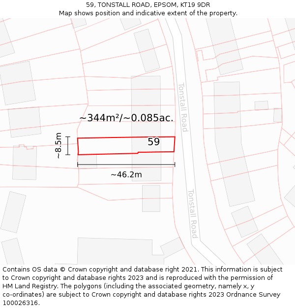 59, TONSTALL ROAD, EPSOM, KT19 9DR: Plot and title map