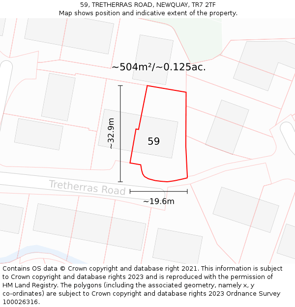 59, TRETHERRAS ROAD, NEWQUAY, TR7 2TF: Plot and title map
