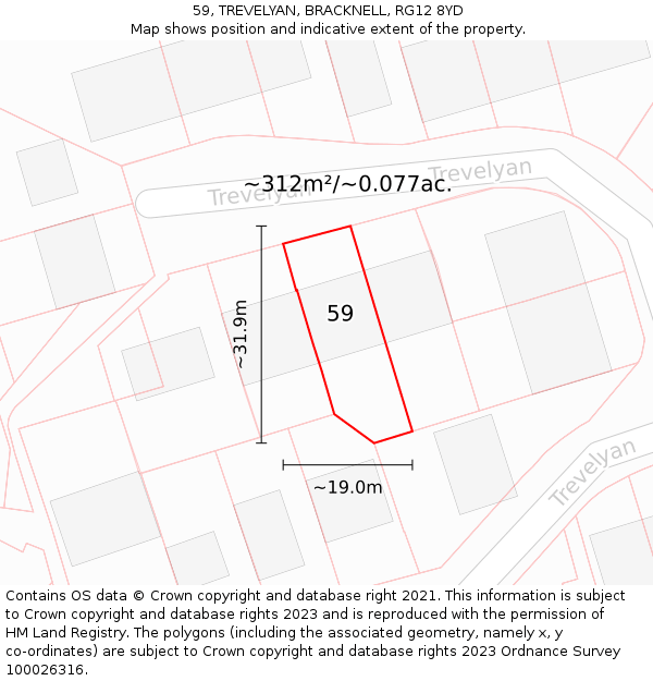 59, TREVELYAN, BRACKNELL, RG12 8YD: Plot and title map