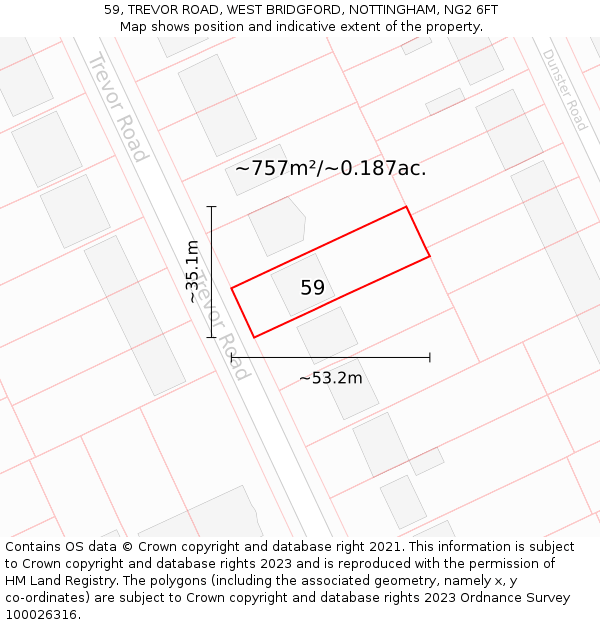 59, TREVOR ROAD, WEST BRIDGFORD, NOTTINGHAM, NG2 6FT: Plot and title map