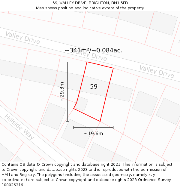 59, VALLEY DRIVE, BRIGHTON, BN1 5FD: Plot and title map