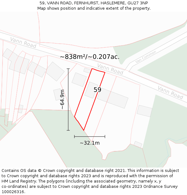 59, VANN ROAD, FERNHURST, HASLEMERE, GU27 3NP: Plot and title map