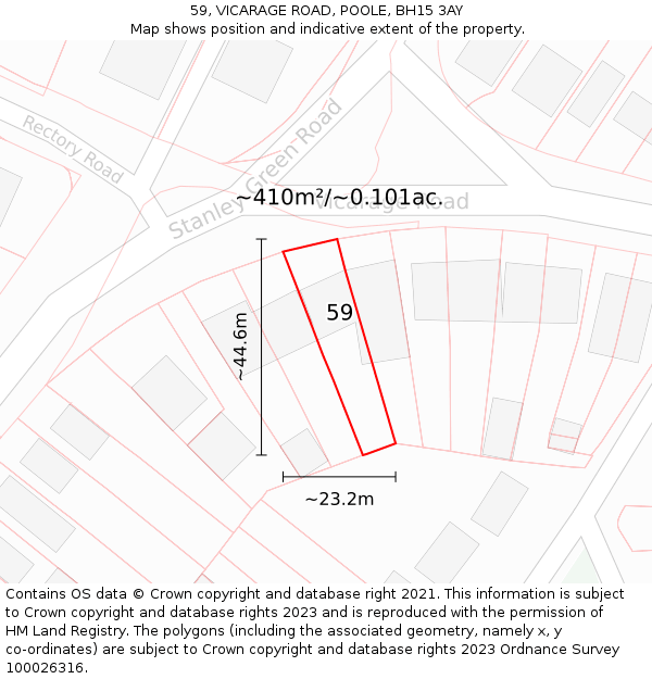 59, VICARAGE ROAD, POOLE, BH15 3AY: Plot and title map