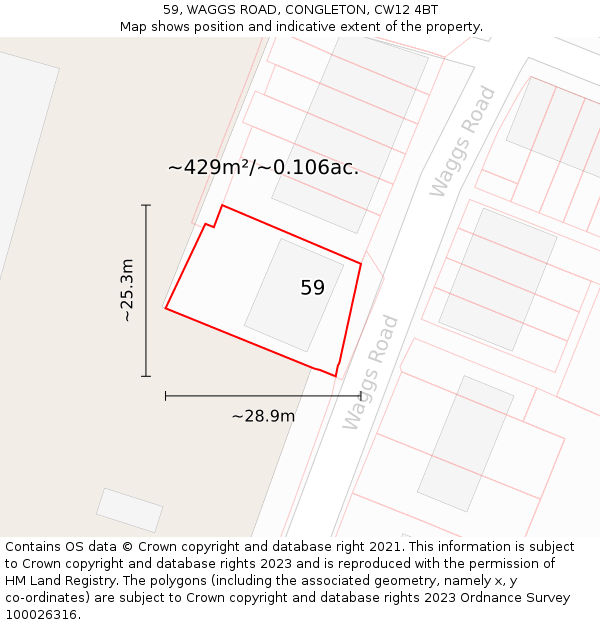 59, WAGGS ROAD, CONGLETON, CW12 4BT: Plot and title map