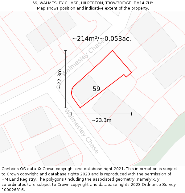 59, WALMESLEY CHASE, HILPERTON, TROWBRIDGE, BA14 7HY: Plot and title map