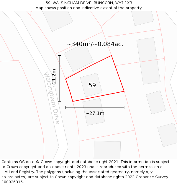 59, WALSINGHAM DRIVE, RUNCORN, WA7 1XB: Plot and title map